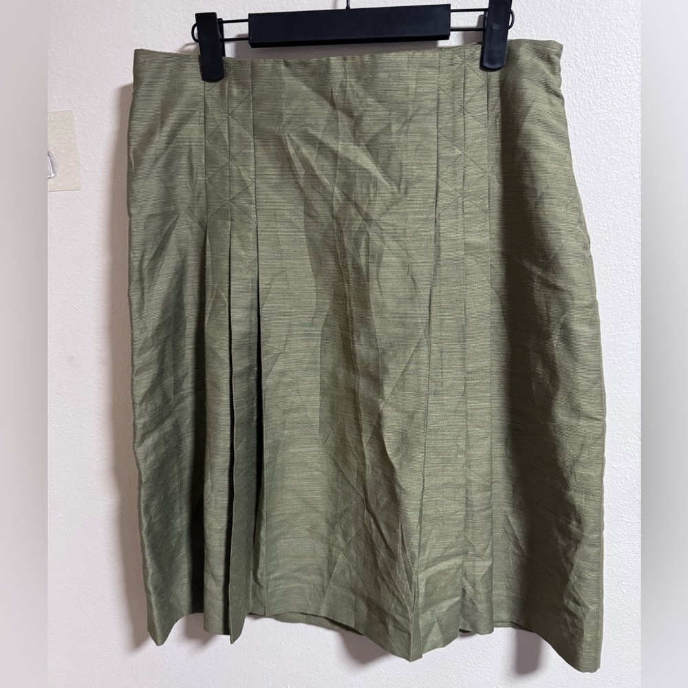 ZARA Linen Blend Midi Skirt – Green – Size L – Side Zip